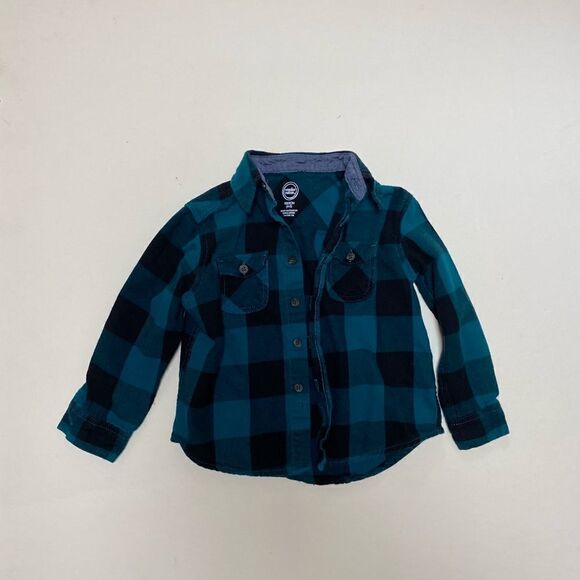 Wonder Nation Black/Turquoise Button Down Flannel - Picture 3 of 6